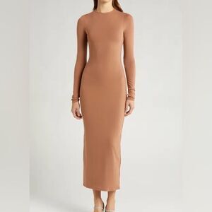 BAYSE Beige Ribbed Maxi Dress Small